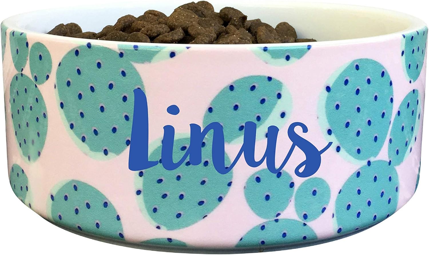 Should We Go? Dog Bowl: Customized, Personalized with Your Pet's Name. Heavy Ceramic Food & Water Dish You Can Monogram. Modern, (Cactus)