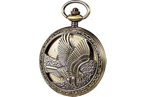 TREEWETO Mechanical Eagle Arabic Numerals Dial Skeleton Pocket Watch Watches with Gift Box and Chains for Mens Women