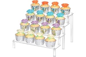 YestBuy Display Riser Shelf Cupcake Stand – Shelf Cake Stand – Multifunctional and Durable Acrylic Stand – Mounting Hardware Included – Ideal for Desserts (4 Tier, Clear)