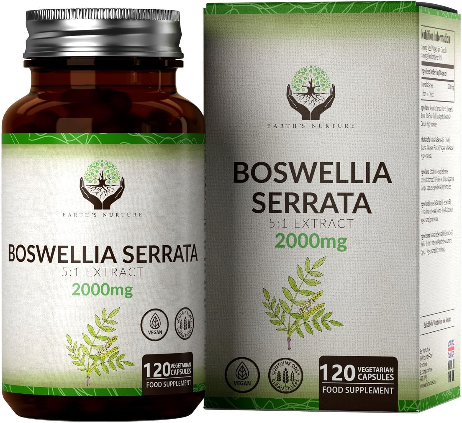 EN Boswellia Serrata Capsules | 120 Capsules - High Strength Boswellia Serrata | 2000mg (5:1 Extract) per Serving | Non-GMO, Gluten & Allergen Free | Manufactured in The UK