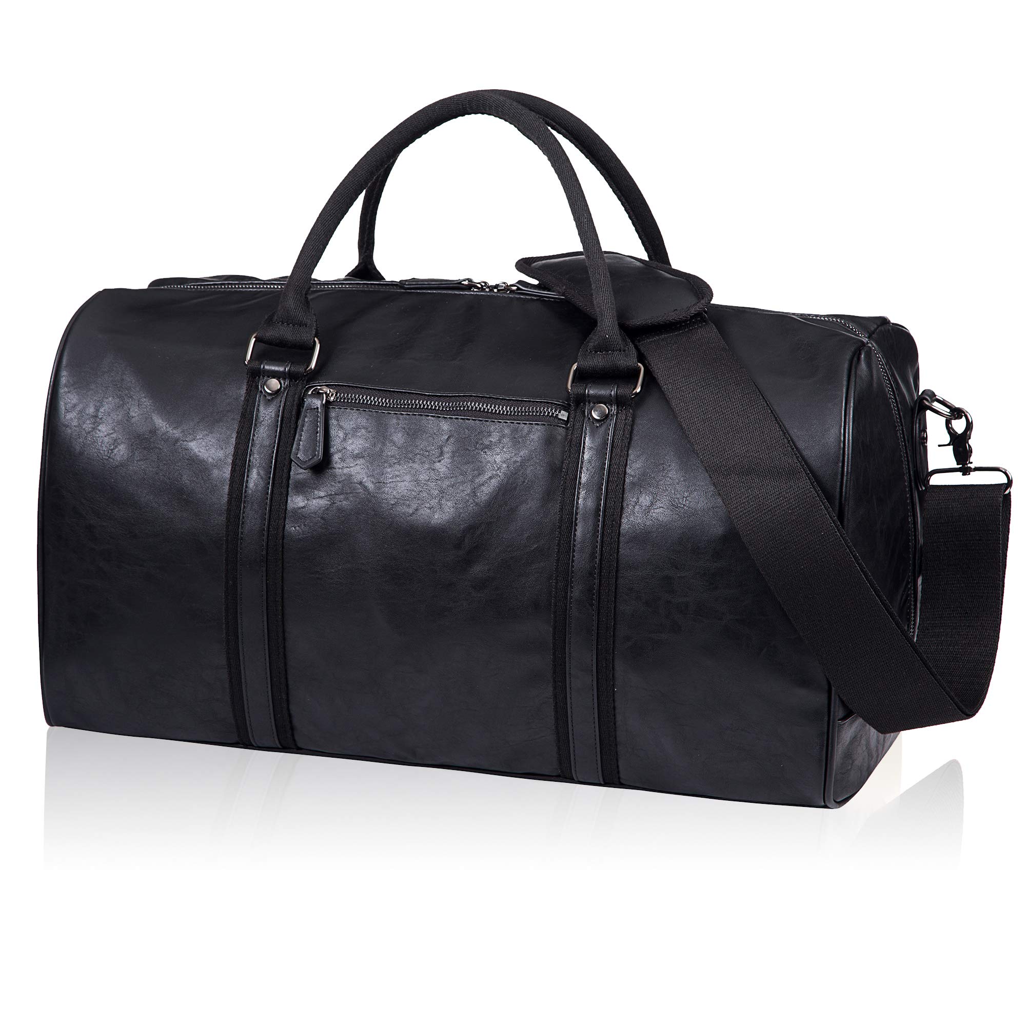 Photo 1 of seyfocnia Oversized Travel Duffel Bag, Waterproof Leather Weekend bag Gym Sports Overnight Large Carry On Hand Bag-Black