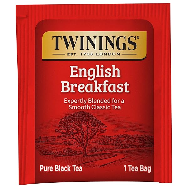 TWININGS ENGLISH BREAKFAST BLACK TEA INDIVIDUALLY WRAPPED BAGS, 100 COUNT (PACK OF 1), SMOOTH, FLAVOURFUL, AND ROBUST, CAFFEINATED, ENJOY HOT OR ICED | PACKAGING MAY VARY
