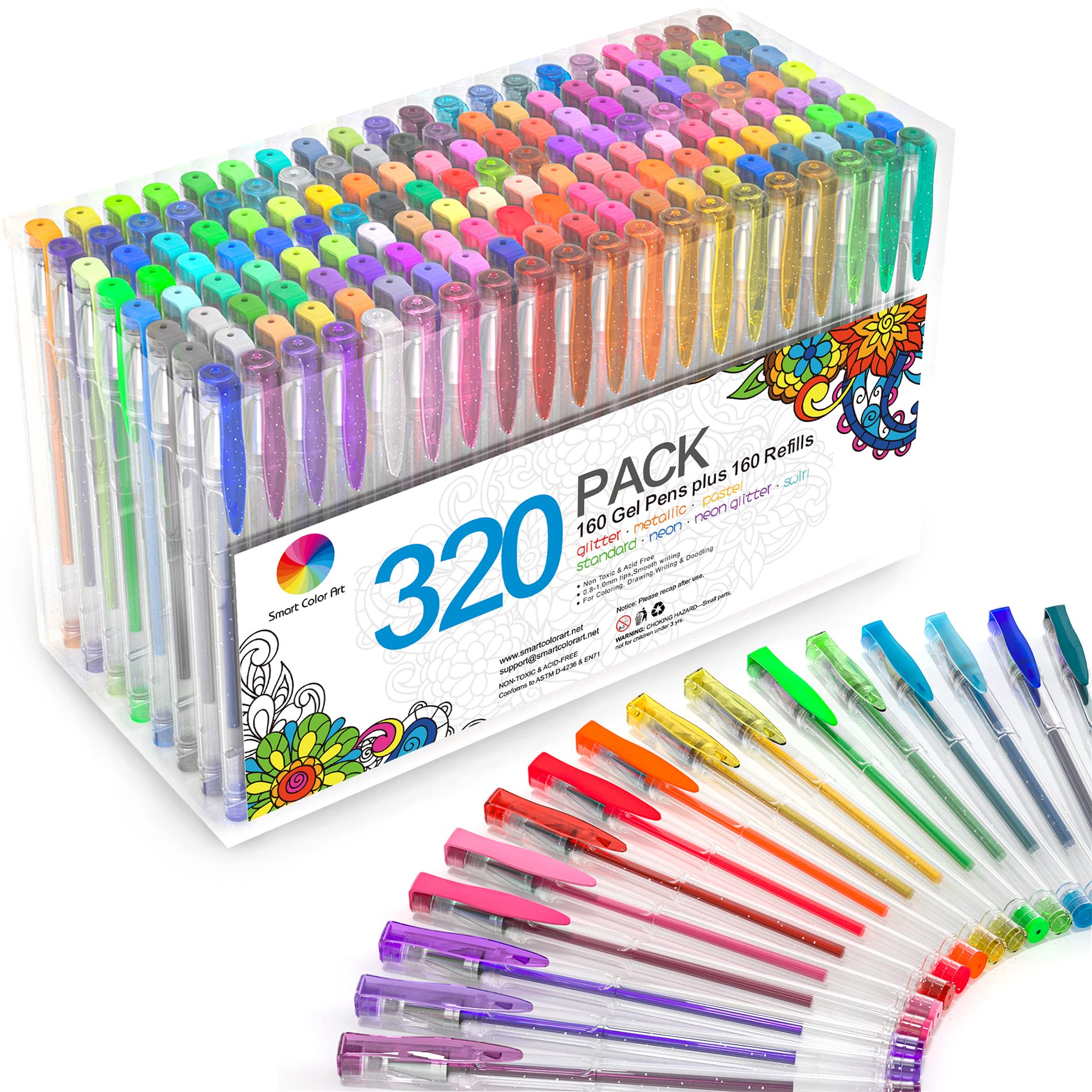 Photo 1 of 320 Pack Gel Pens Set, Smart Color Art 160 Colors Gel Pen with 160 Refills for Adult Coloring Books Drawing Painting Writing