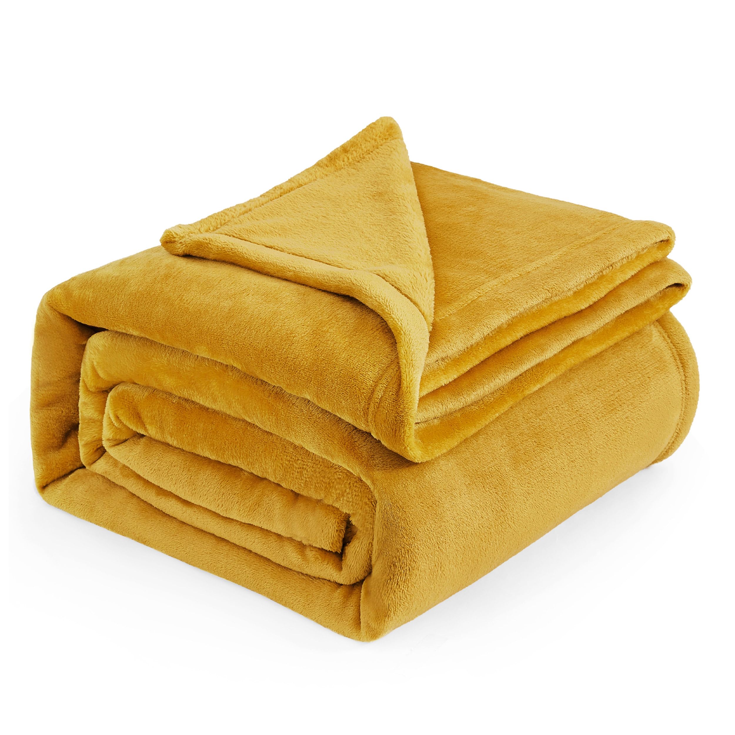 Photo 1 of Bedsure Fleece Blanket Queen Blanket Gold Yellow - Bed Blanket Soft Lightweight Plush Fuzzy Cozy Luxury Microfiber, 90x90 inches