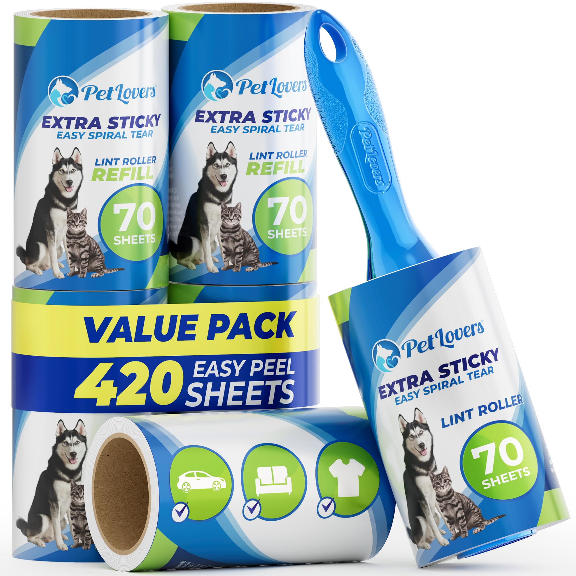 PetLovers Lint Rollers for Pet Hair Extra Sticky 420 Sheets - Lint Remover for Clothes — image 1
