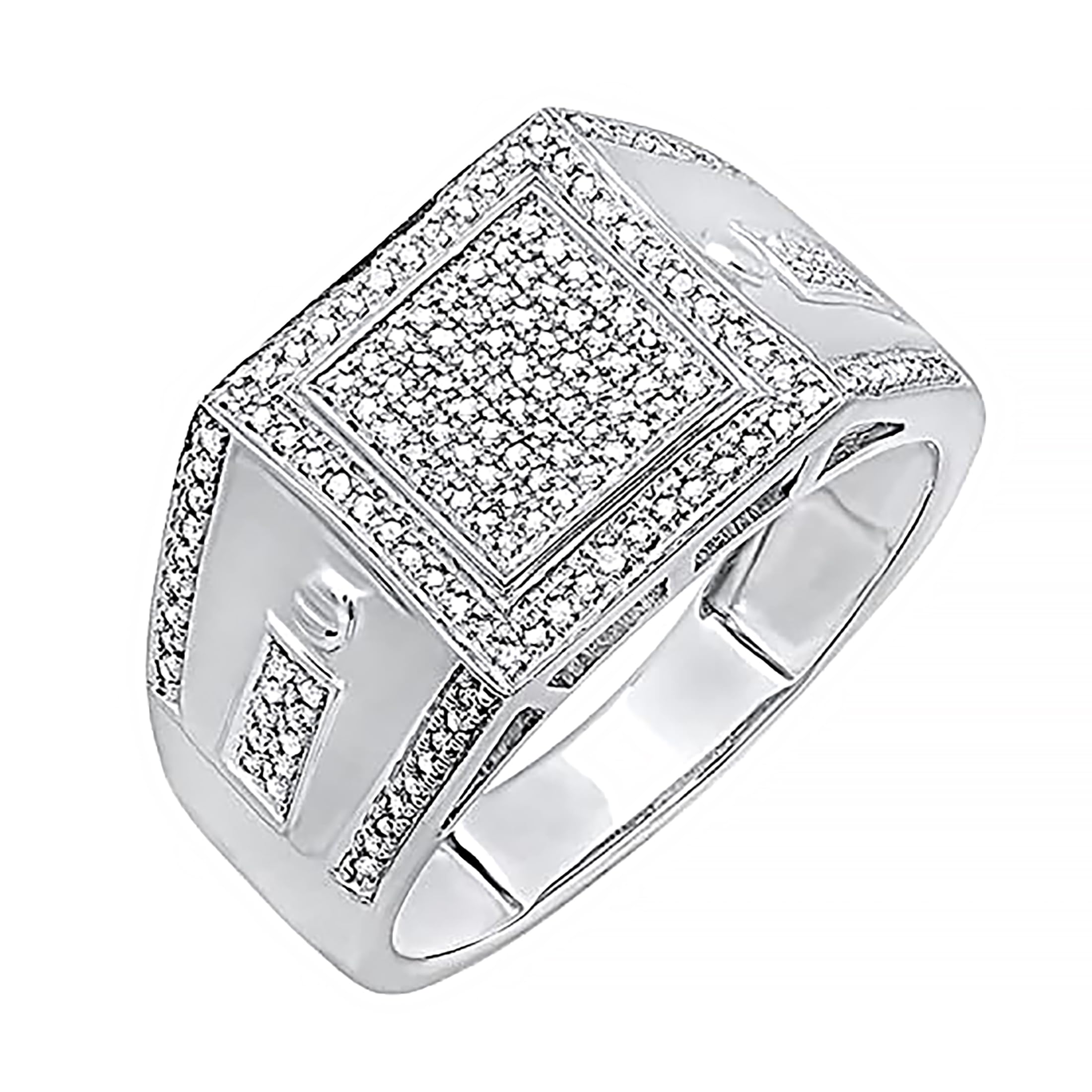 Dazzlingrock Collection Anillo de boda inspirado en estilo sello con marco cuadrado de diamante blanco redondo de 0,51 quilates para hombre en plata de ley 925, tamaño 9,5