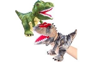 ZJOEY Animal Hand Puppets 11 Inch Sea Turtle Plush Dinosaur Animals Hand Puppet Toys Role-Play Toy Puppets for Kids Storytelling Imaginative Pretend Play Teaching Preschool(Rex and Dilophosaurus)