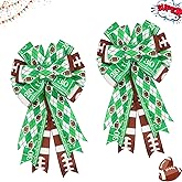 Montekin Large Football Bows for Wreath 20x11 Inch, 2 Pack Pre-Tied Wired Burlap Ribbon, Decorative Tree Topper Bow for Front Door Sports Party Indoor Outdoor Decoration (Green)