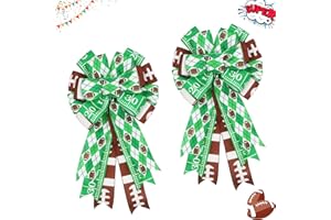 Montekin Large Football Bows for Wreath 20x11 Inch, 2 Pack Pre-Tied Wired Burlap Ribbon Bow, Decorative Tree Topper Bow for Front Door Sports Party Indoor Outdoor Decoration (Green, Football Field)