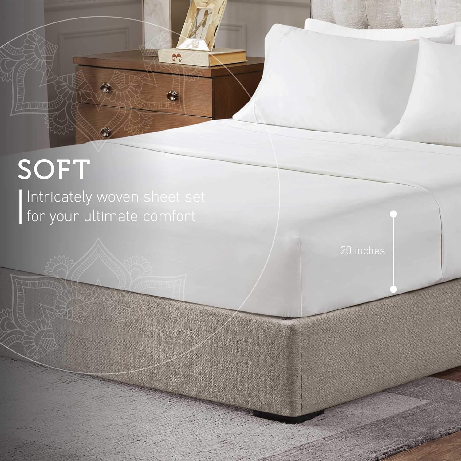 1000 Thread Count Natural White California King Sheet Sets Deep Pocket | Sateen Soft Cotton Grown in India, 4 Piece Bed Sheets - Fitted, Flat & 2 Pillow Cases - Stretch Up to 20 Inches Mattress: Kitchen & Dining