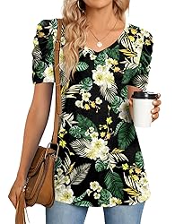 CATHY Womens Summer Tshirt Short Puff Sleeve Tunic