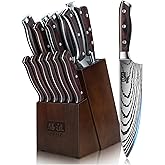 SHAN ZU Knife Set 16 pcs, Japanese Kitchen Knife with Block High Carbon Stainless Steel Ultra Sharp Knife for Kitchen, Professional Chef Knife Set with Sharpener