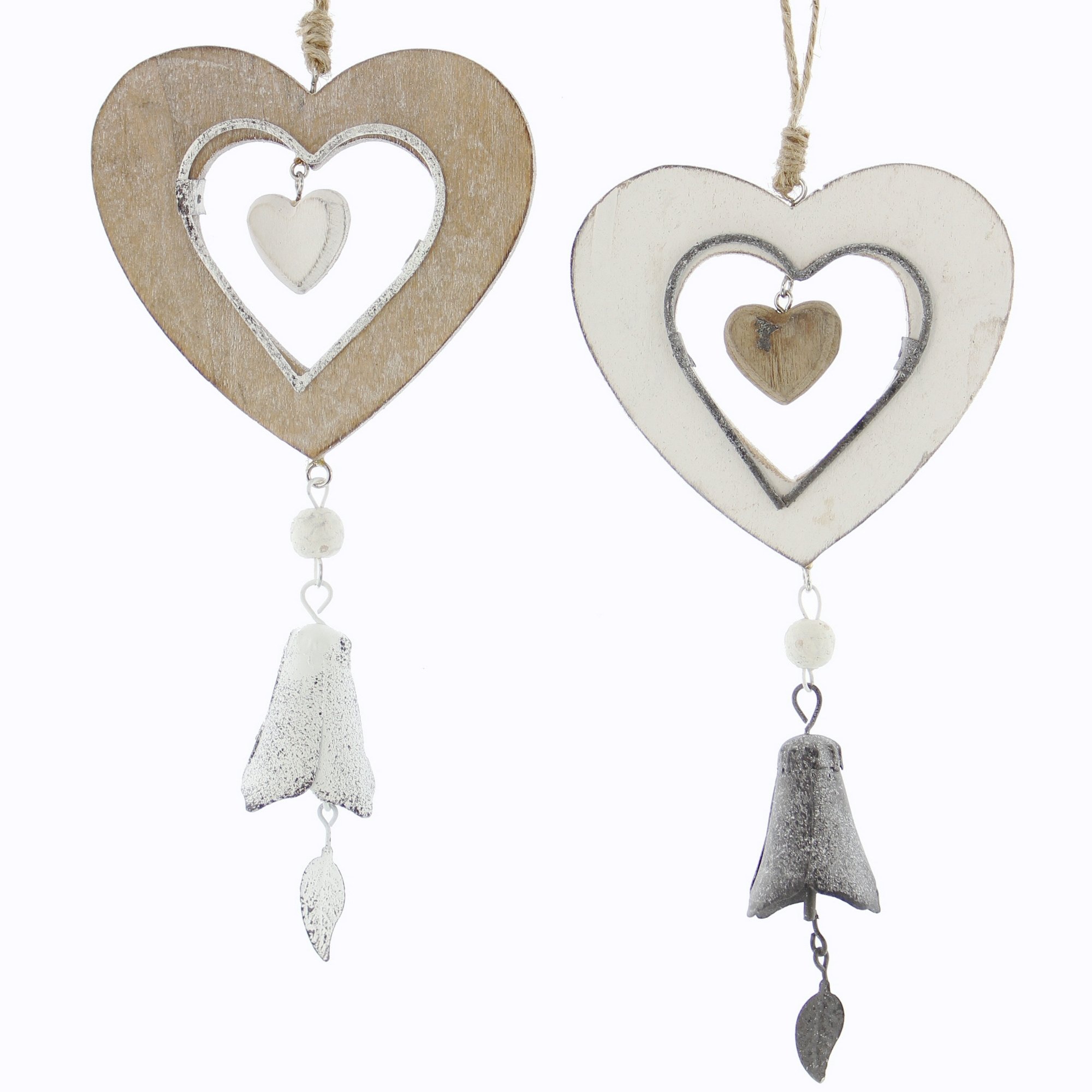 Frank Flechtwaren Heart Pendant with Small Bell, Set of 2