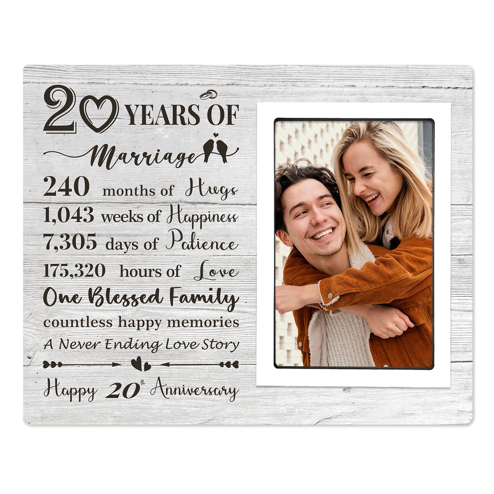 20th Anniversary Wedding Gifts for Her Him - 20th Anniversary Picture Frame, Anniversary Marriage Gifts for Couple, Husband or Wife, 20 Year of Marriage, Fits 4x6 Inches Photo