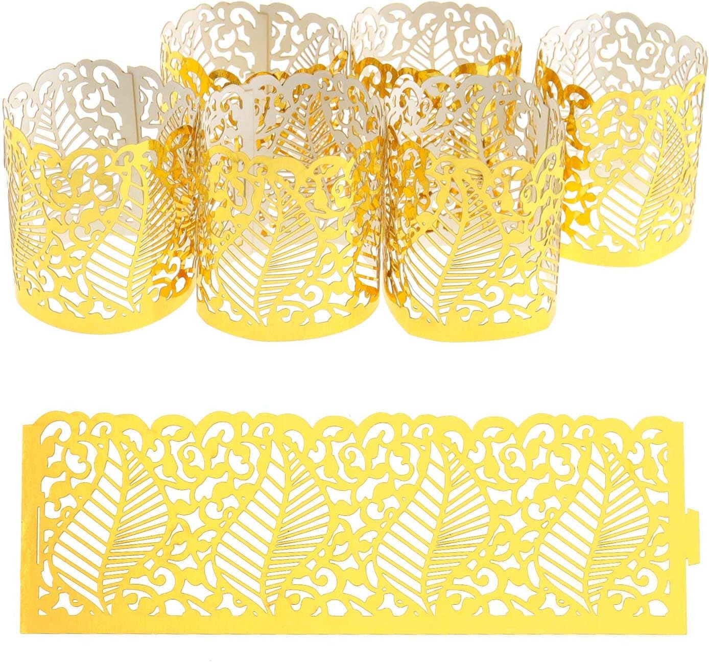 Creative-Idea 50Pcs Laser Hollow Paper Lampshade LED Electronic Candle Lights Around Paper Lace for Votive Centerpieces Wedding Birthday Party Baby Shower Golden