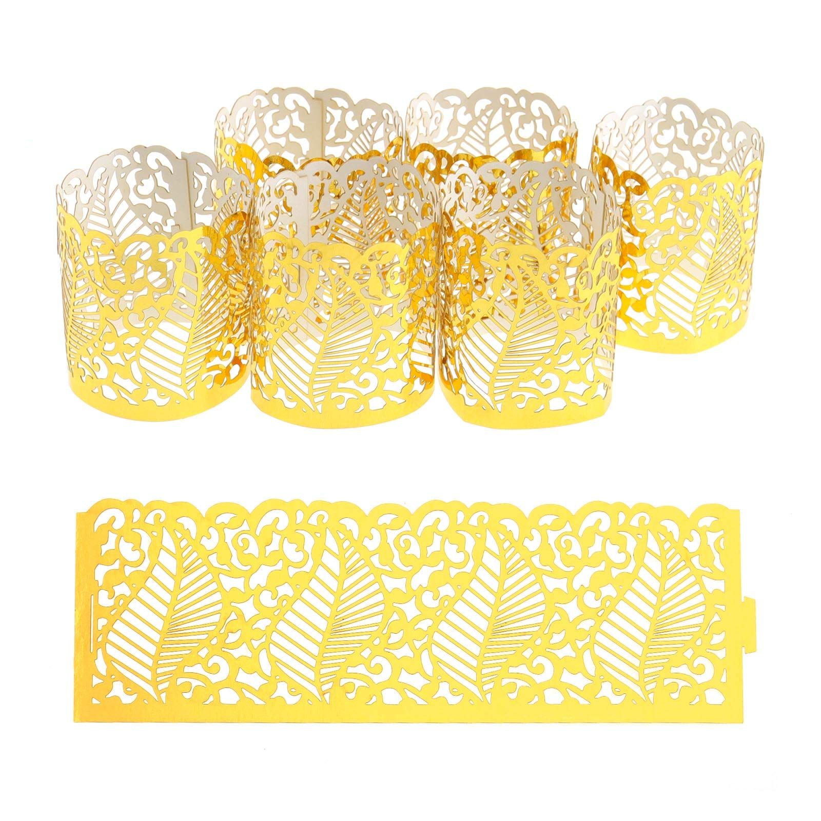 YINETTECH 50Pcs Tea Light Candle Holders Lampshade LED Electronic Candle Light Holders Laser Hollow Paper for Votive Centerpieces Wedding Birthday Party Baby Shower Golden