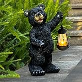 xin ming Solar Black Bear Garden Statue with LED Lantern - 14'' Outdoor Resin Animal Sculpture, Auto-On/Off Solar-Powered Waterproof Lawn Decor, 10-12H Long-Lasting Lighting for Patio/Yard/Porch