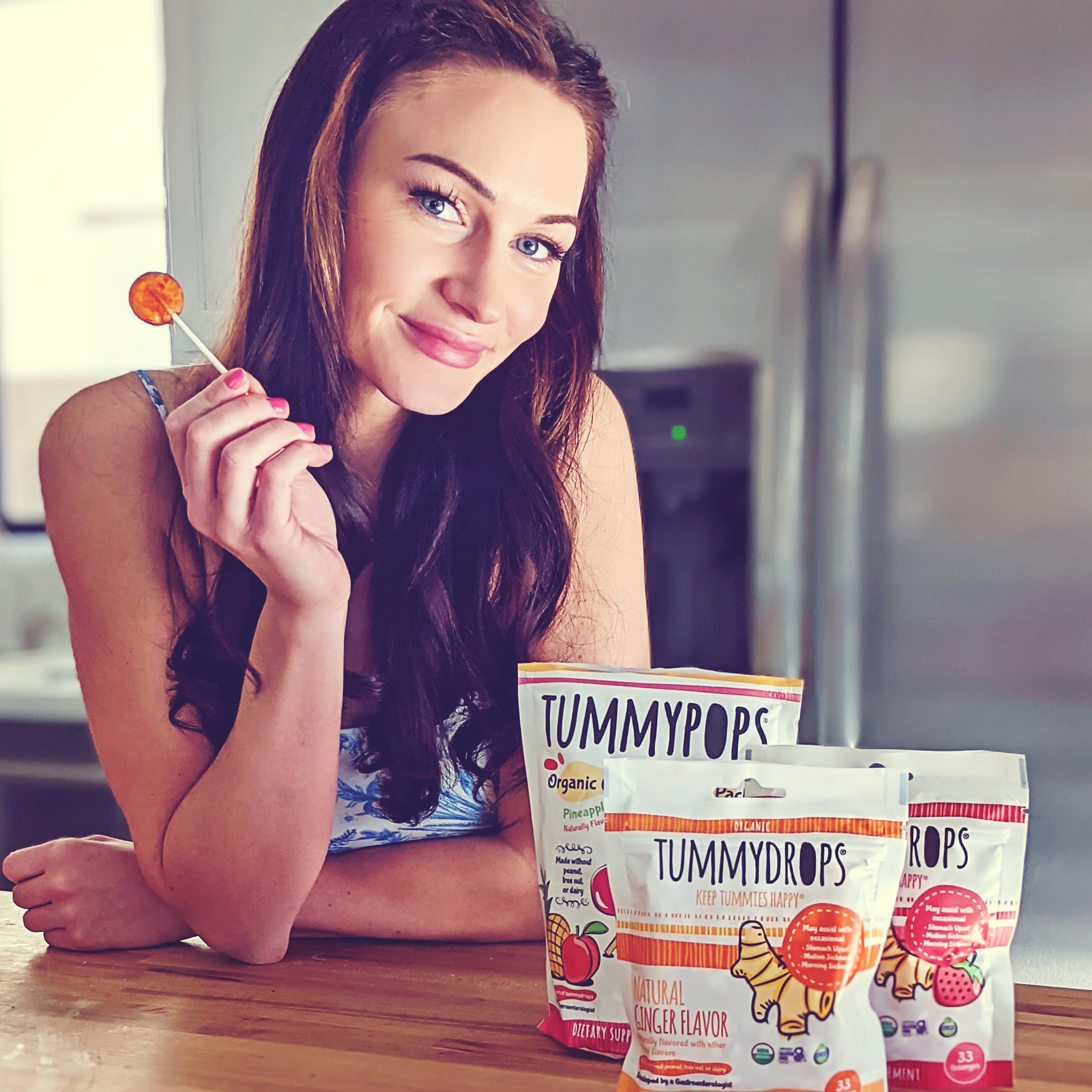 USDA Organic Strawberry Ginger Tummydrops, Gluten Free & Vegan, 33 Individually Wrapped Organic Ginger Lozenges