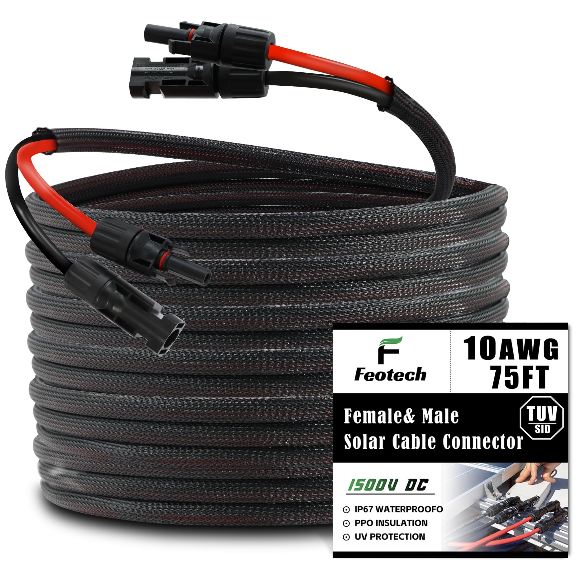 10AWG 6mm² Solar Panel Extension Cable – Black & Red – With Female/Male Connectors – 1000V, MPPT Ready