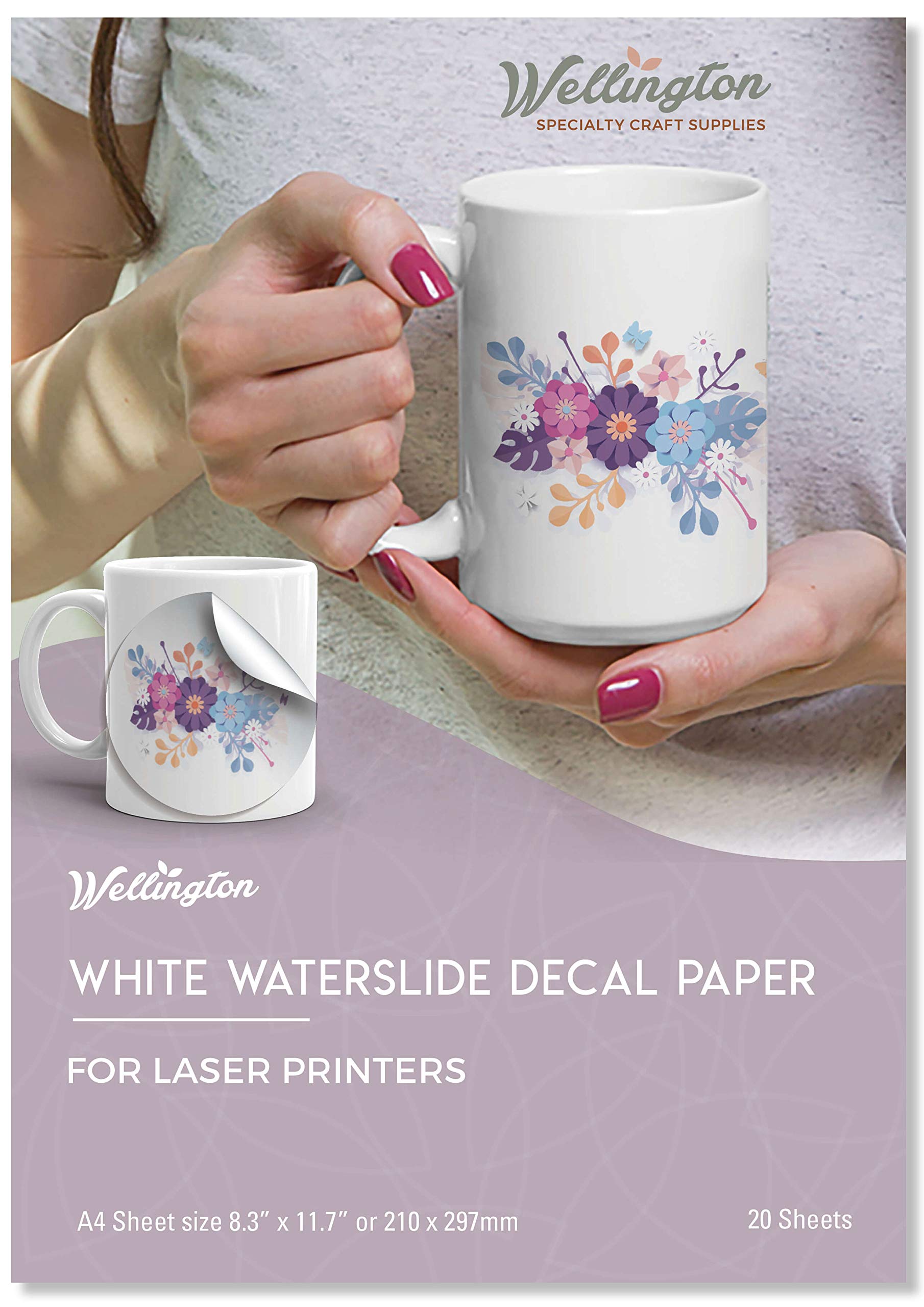 Wellington Waterslide Decal Paper Laser White, A4 Water Decal Paper for Laser Printer, White Transfer Paper (20 Sheets)
