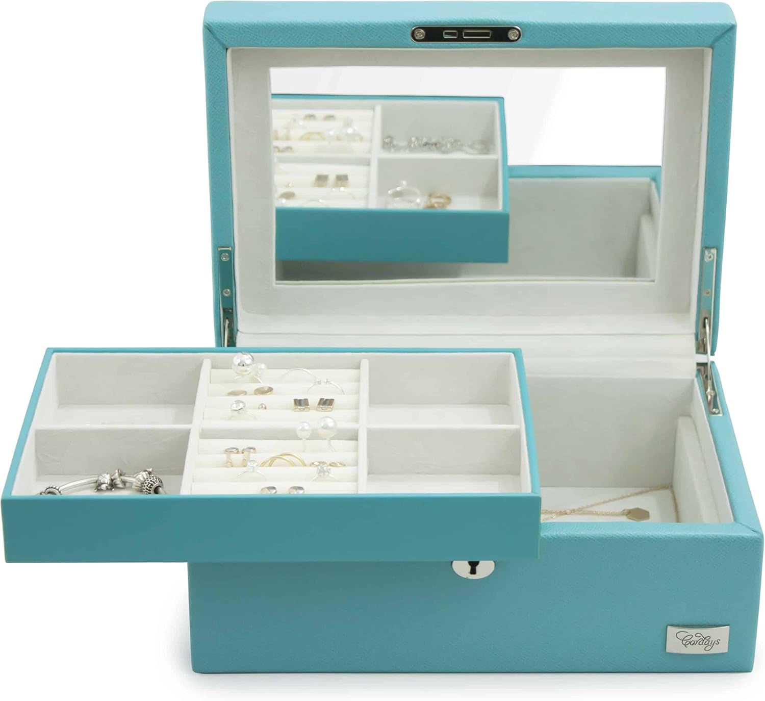 Joyero Señora en Armazón de Madera y Piel Sintética con Espejo Interior