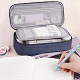 WEMATE Large Pencil Case Canvas 9x4.3x2.4in 5 Compartments Blue view 7