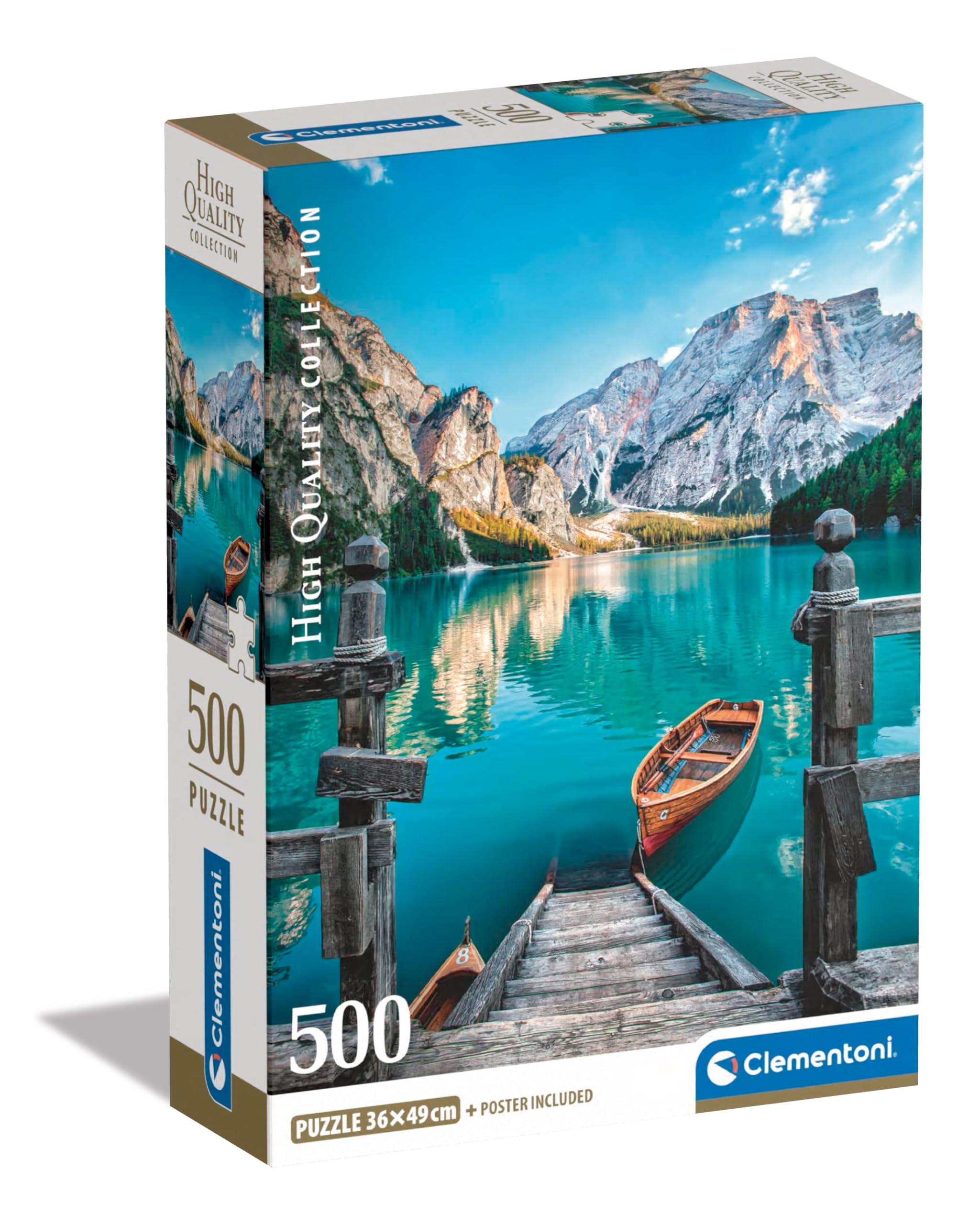 Clementoni Jigsaw Puzzle Braies Lake Collection - 500 Pieces - Poster Included, Puzzle For Adults 14-99 Years, Gift For Men/Women, Italian Landscape, Made In Italy, 35538
