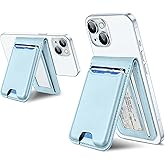 for Magsafe Wallet Stand, Strongest Magnetic Wallet for iPhone 17/16/15/14/13/12 Series, Magnetic Card Holder with Adjustable Stand, ID Window, 6 Cards Holder, Vegan Leather, RFID Blocking, Sky Blue