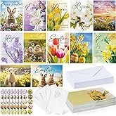 Motiskyy 24 Pack Religious Easter Cards Bulk Christian Easter Cards with Envelopes and Stickers Christian Greeting Paper with Scripture of Blessings Inspirational Bulk Papers (Flower)