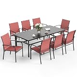 SUNSHINE VALLEY Patio Dining Set 9 PCS, 8 Stable Outdoor Dining Chairs with Rectangular Dining Table, Patio Table and Chairs Set for Lawn,Garden,Deck and Backyard