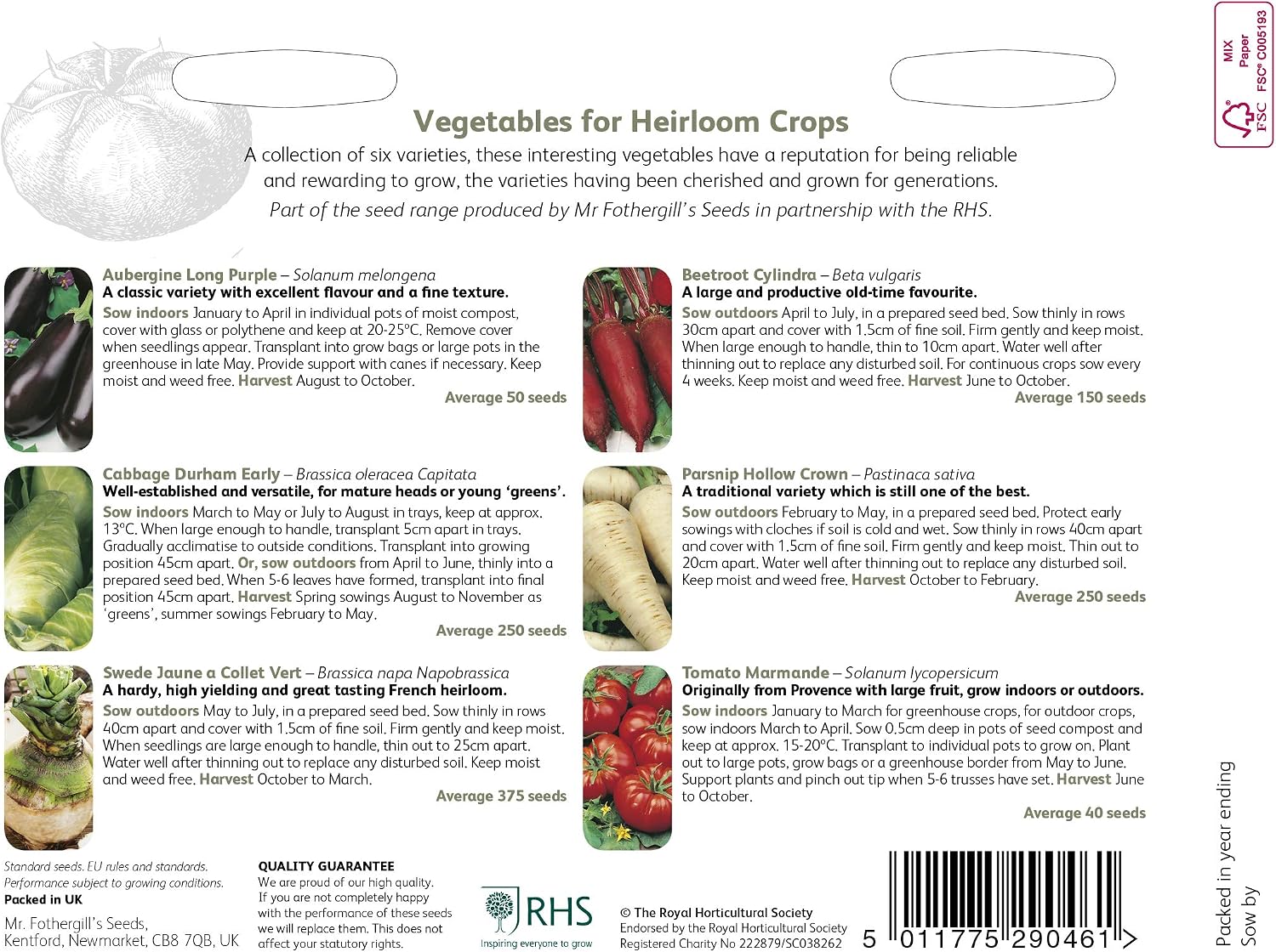 Mr Fothergills RHS Vegetables for Heirloom Crops Collection Seeds - Image 3