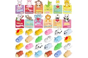 ERWEICET Valentines Party Favors 24 PCS Animals Squishies Squeeze Toys with Valentines Day Gift Card for Kid Boys Girls Classroom Gift Exchange