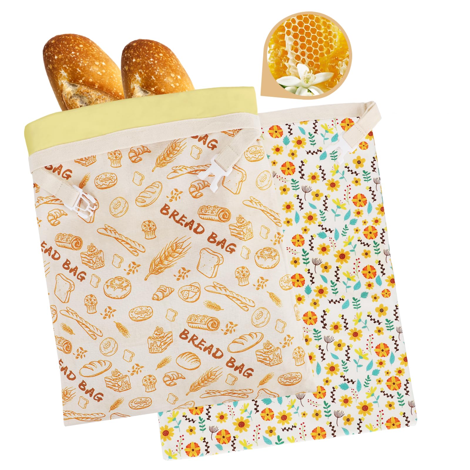 Photo 1 of 2-Pack Reusable Beeswax Bread Bags - Large 17x13 Inch for Sourdough & Homemade Bread Storage | All-Natural Beeswax Preservation, Eco-Friendly Cotton Food Bags - Easy to Clean & Daily Use