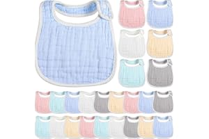 Yahenda 24 Pcs Muslin Baby Bibs Bandana Drool Bibs for Unisex Boys Girls Soft Cotton Drooling 8 Absorbent Layer,adjustable with Easy Snaps for Teething Baby Girl, Boy, Newborn Infant