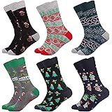 Blu Ninfee Mens Christmas Socks 6 Pack,Christmas Socks Mens Winter Xmas Funny Crew Novelty Dress Socks for Man US Size 8-12