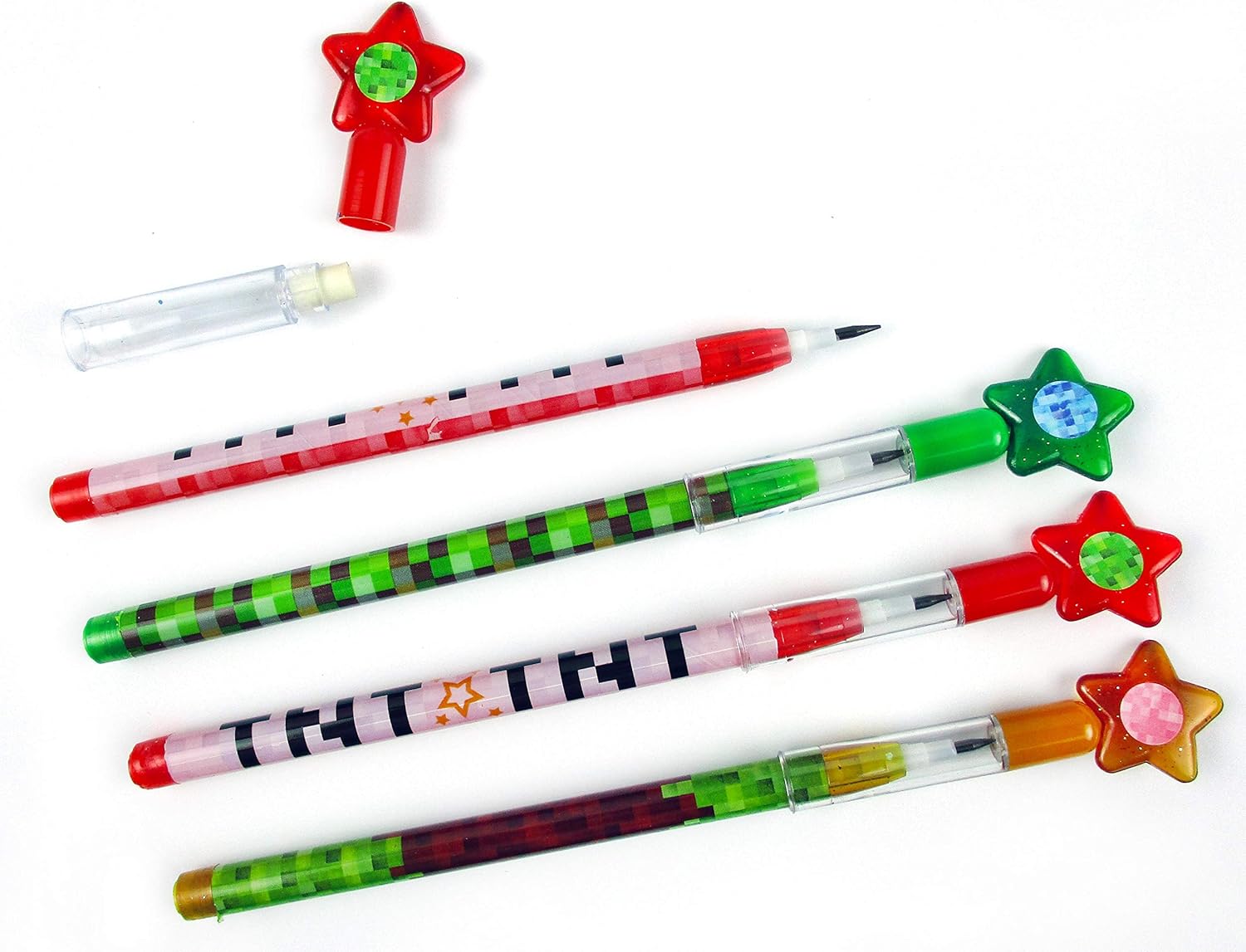 24 Pcs Pixel Miner Themed Multi Point Pencils Party Favor Mine Pixel Craft Classroom Rewards Prizes Goody Bag Treat Bag Stuffers: Office Products