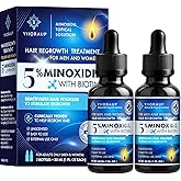 5% Minoxidil Hair Growth for Men and Women: Extra Strength Minoxidil Topical Solution for Adults with Receding Hairlines or Vertex Thinning - Hair Loss Treatment Serum with Biotin for Daily Scalp Use