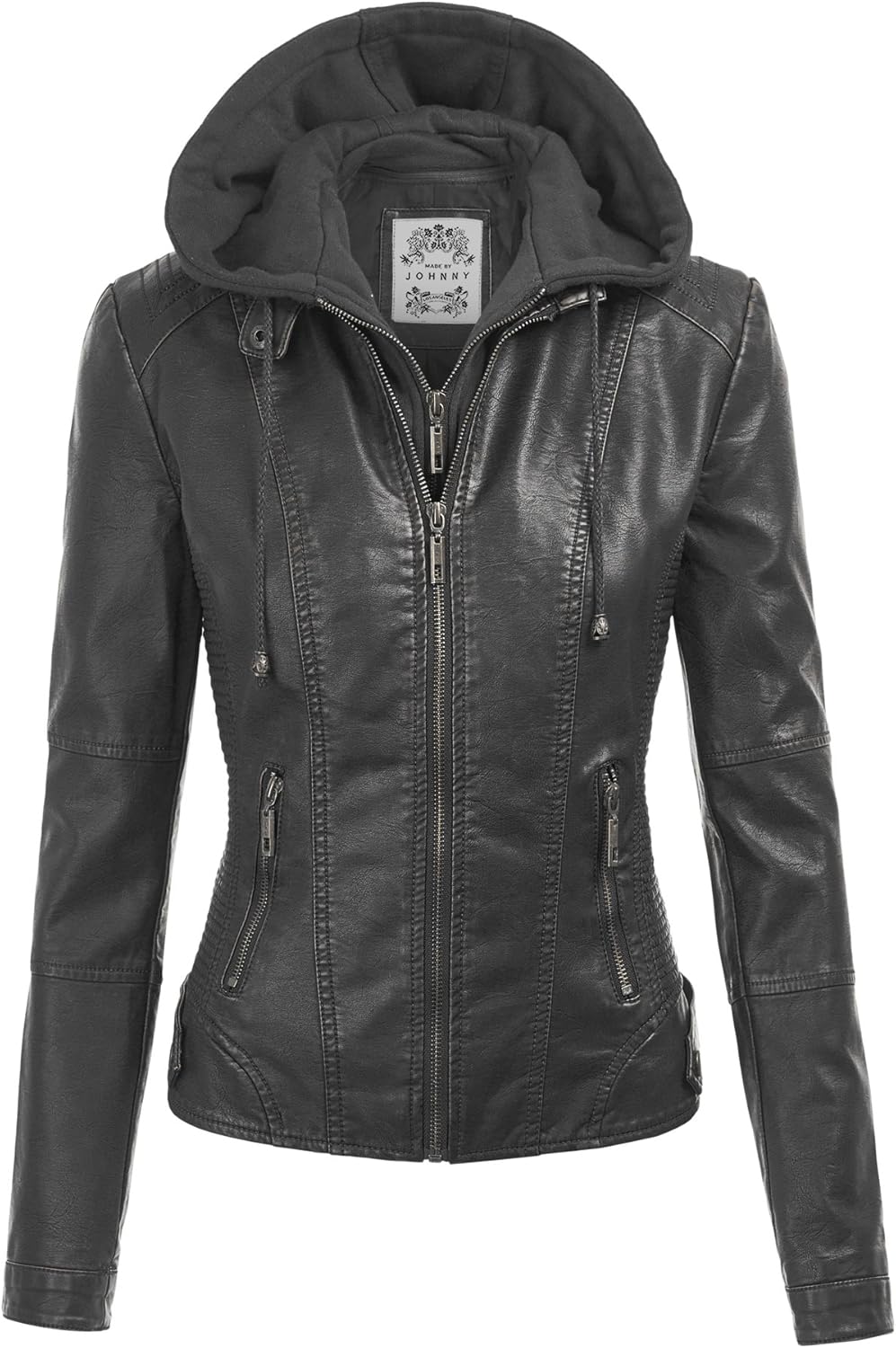 womens leather coat with hood