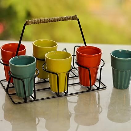 Homesake Ceramic Cutting Chai Glass, Set of 6