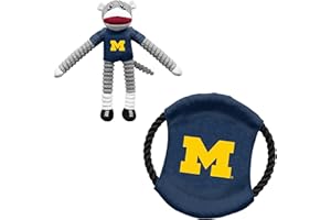 Littlearth Michigan Wolverines NCAA Sock Monkey and Flying Disc Pet Toy Combo Set