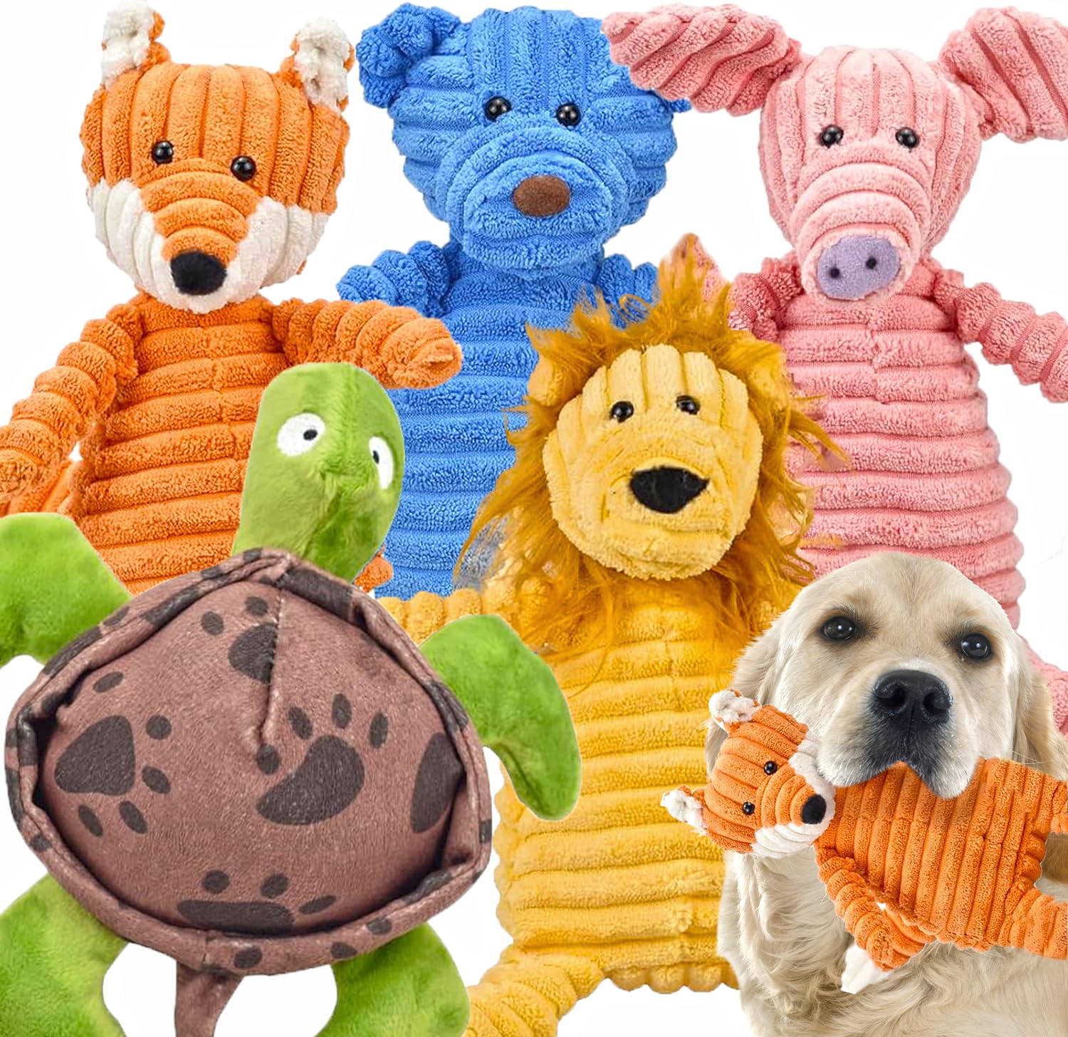 Ousiya 5-PACK Squeaky Dog Toys, Tough Stuffed Plush Dog Toys Bundle Soft Dog Chew Toys for All Breed Size Aggressive Chewers, Cuddly Animals for Puppy Small Medium Large Dogs Boredom Buster