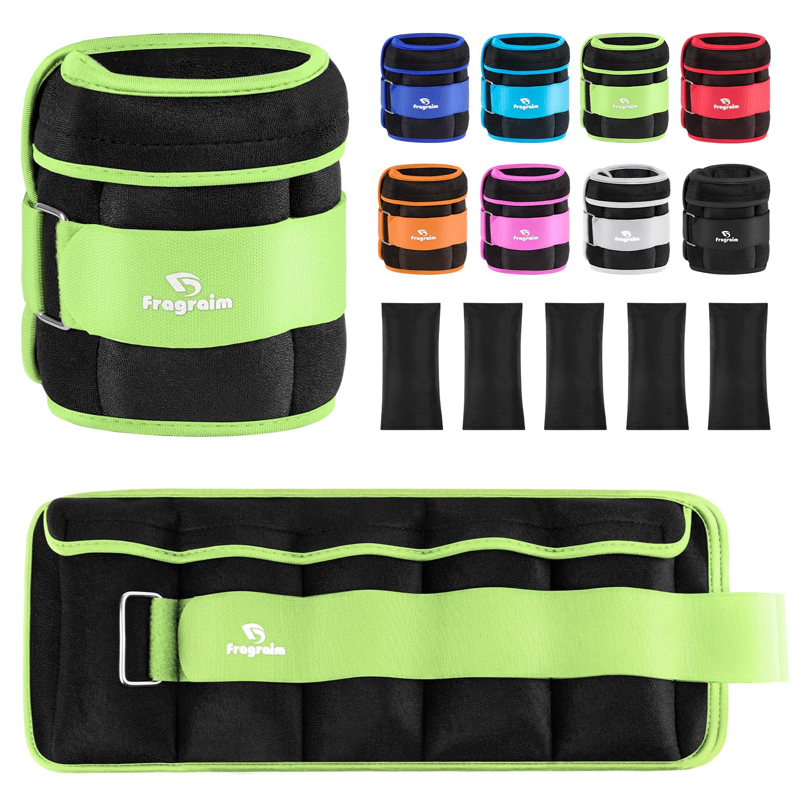 Adjustable Ankle Weights for Women Men Kid 1-1.5 kg Pair, Leg Wrist Arm Weight for Pilates, Jogging, Gymnastics, Aerobics, Exercise, Training Physical Therapy|Each 0.15-0.75kg, Total 1.5kg, Green