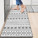 StepRite Kitchen Mats for Floor, Kitchen Rugs Sets of 2, Non-Slip Washable Kitchen Decor Rugs, Anti Fatigue Mats for Kitchen Floor, Sink, Office, Laundry, 17.3"×30"+17.3"×47", Black and White