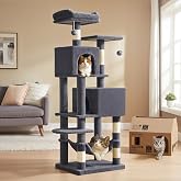 Feandrea Cat Tree, 59.5-Inch Tall Cat Tower, Multi-Level Condo, Smoky Gray | with 5 Scratching Posts, 2 Perches, 2 Caves, Hammock, 2 Pompoms, 2 Caves for Indoor Cats, Easy to Assemble, UPCT192G01