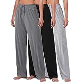 FEQO 3 Pack Women's Lounge Pants Wide Leg Yoga Pants Soft Pajama Bottoms Drawstring Casual Loose Sweatpants