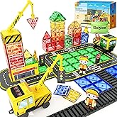 Soyee Magnetic Tiles Magnetic Construction Toys with 2 Cranes Boys Toys for Ages 3-5 5-7 Magnet Building Blocks Chritmas Gifts Boys Sensory Autism Montessori Toys Gift for 3+ Year Old