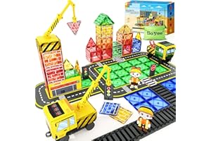 Soyee Magnetic Tiles Magnetic Construction Toys with 2 Cranes Boys Toys for Ages 3-5 5-7 Magnet Building Blocks Chritmas Gifts Boys Sensory Autism Montessori Toys Gift for 3+ Year Old