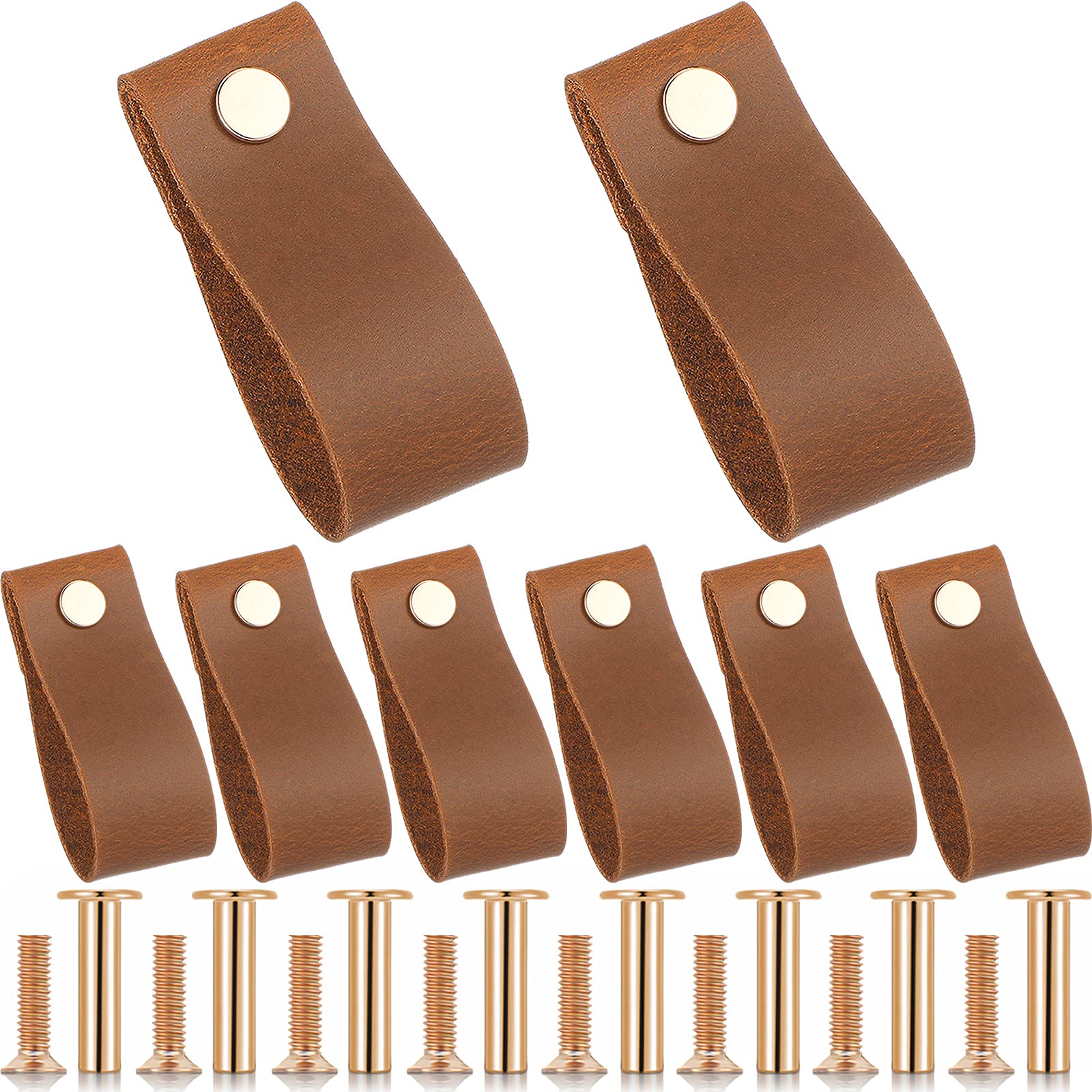 Jetec 8 Pieces Leather Drawer Pulls Leather Drawer Handles Drawer Knob Pull Cabinet Handle Pulls Knob Wardrobe Dresser Drawer Handle with Golden Screws