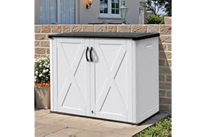 Patiowell 25 Cu.ft Outdoor Storage Cabinet with Lockable Door, Waterproof Horizontal Storage Shed for Tools and Patio Furniture, All-Weather Resin Shed Easy Assemble for Pool or Backyards, White