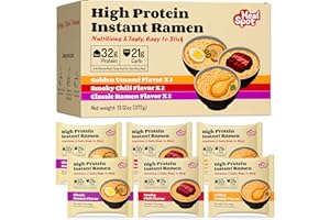 Healspot High Protein Instant Ramen Variety Pack, 6 Pack Non Fried Ramen Broth, 32g Plant Based Protein, Low Fat, Low Carb, Non GMO, Keto Friendly & Plant Based (Golden-Chicken,Smoky-Beef,Classic-Pork）